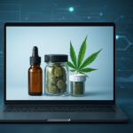 Various cannabis products displayed on a laptop screen